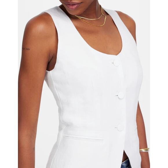 NWT Madewell Scoopneck Cutaway Linen Vest In White Salt Size 8 - Picture 4 of 8